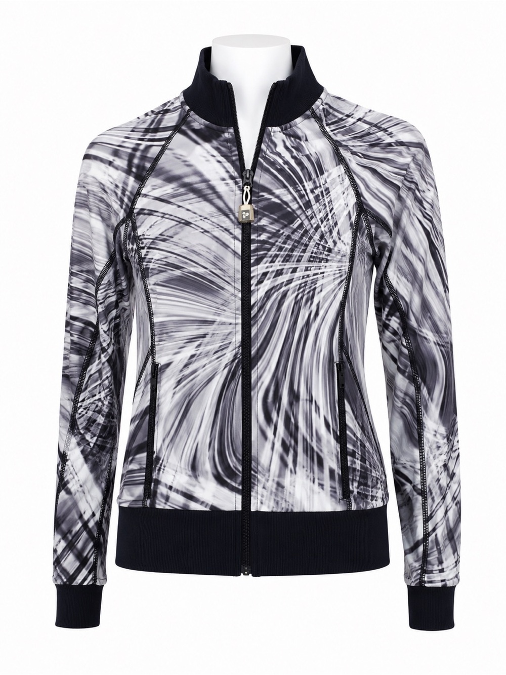 Size 3 Kids Full Zip Athletic Track Jacket Black White Abstract Performance Zip